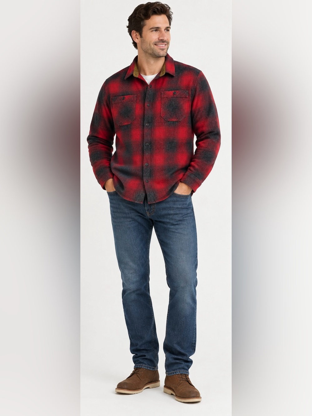 L.L.Bean Signature XXL Tall Slim Fit Red Black Buffalo Plaid Flannel Shirt